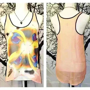 DREAM DAILY Womans SHEER Tank Top LIGHTWEIGHT Shirt HI/LOW Raceback Size Small